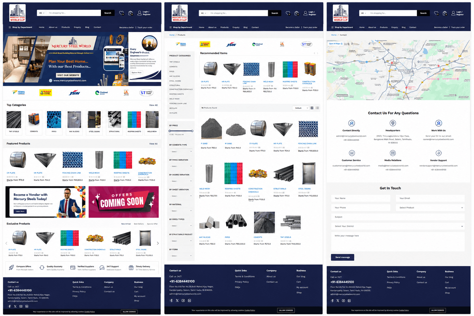 Homepage - modern hero banner and product category navigation were designed for construction industry buyers